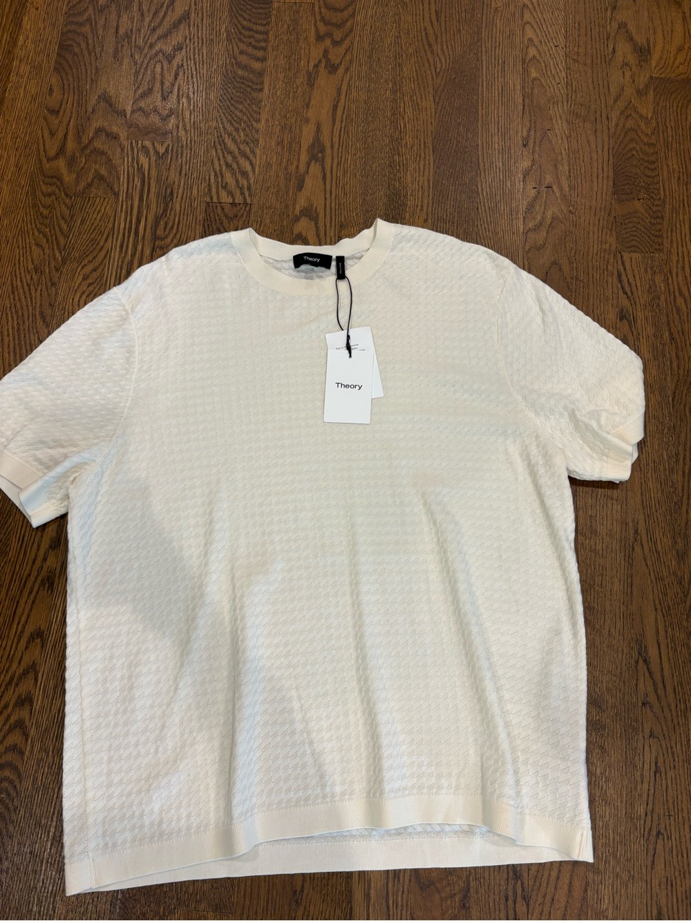 Theory Men's Cream Short-Sleeve Textured Knit Tee